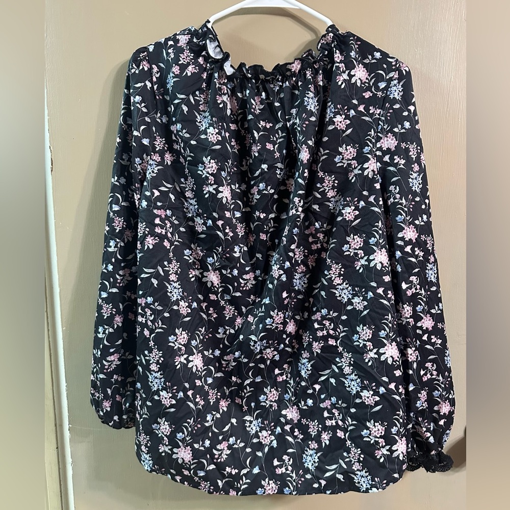 SHEIN Blue Ruffled Long Sleeve Blouse